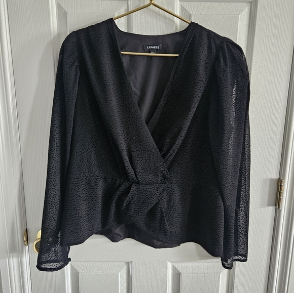 NWOT Express Jacquard Dot Faux Wrap Peplum Top - Picture 1 of 8